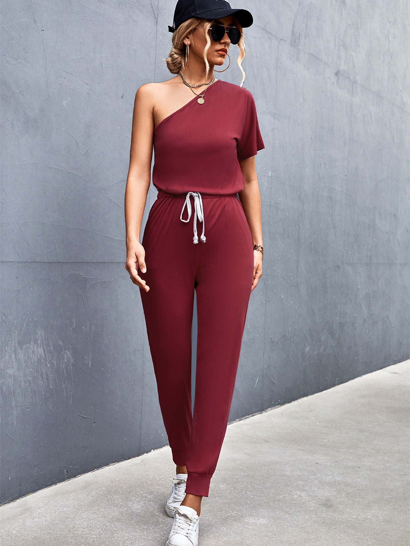 Clothing Diagonal Shoulder Jumpsuit