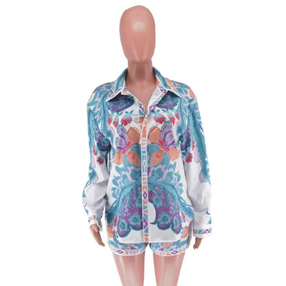 Clothing Printed Long Sleeve Shorts Suit