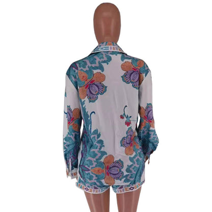 Clothing Printed Long Sleeve Shorts Suit