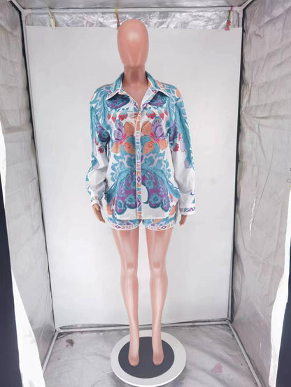 Clothing Printed Long Sleeve Shorts Suit