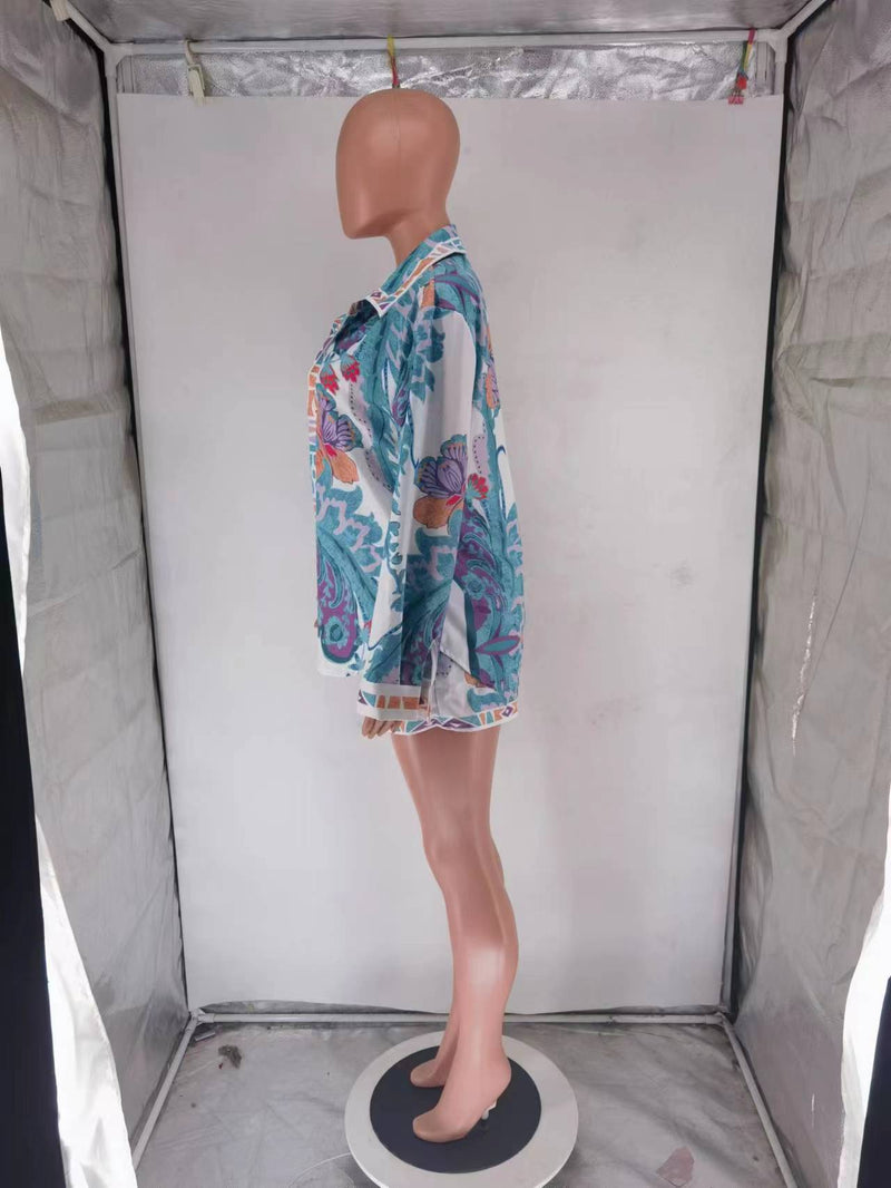 Clothing Printed Long Sleeve Shorts Suit