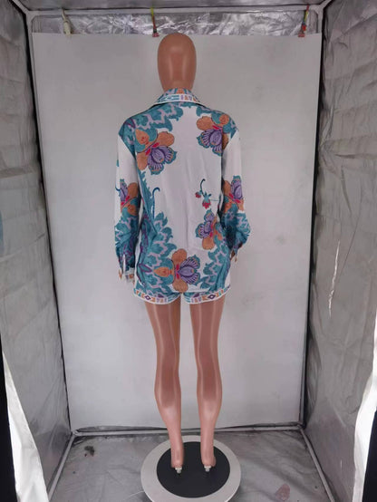 Clothing Printed Long Sleeve Shorts Suit