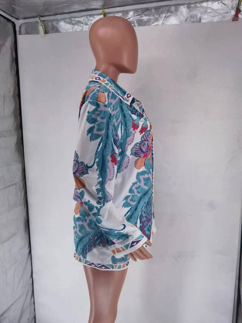 Clothing Printed Long Sleeve Shorts Suit