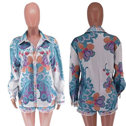Clothing Printed Long Sleeve Shorts Suit