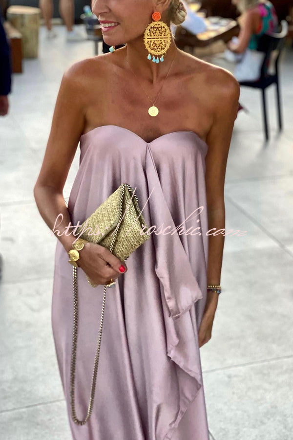 Morning Grace Off Shoulder Satin Bouquet Maxi Dress