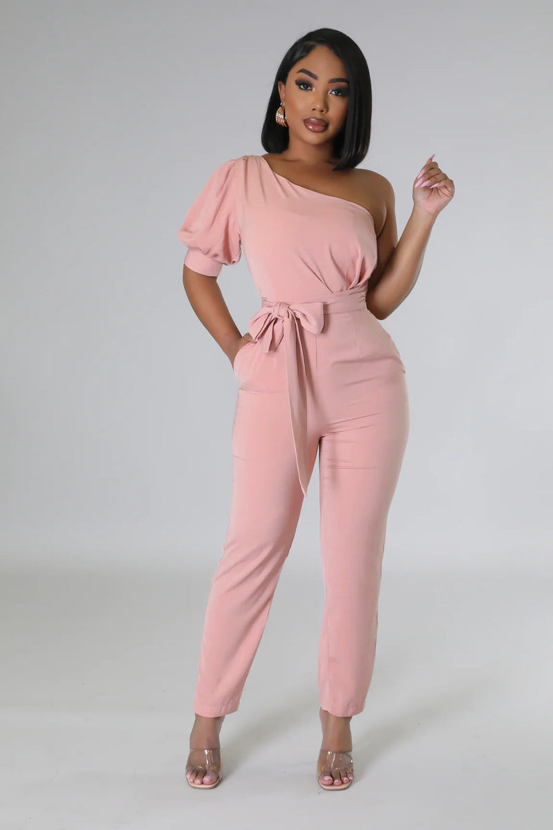 One Shoulder High Waist Backless Slim Tapered Trousers Jumpsuit