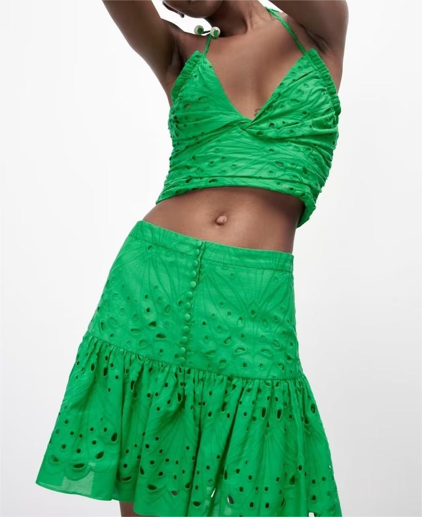 Clothing Embroidered Laminated Decoration Green Skirt