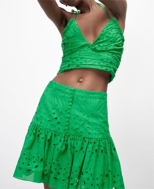 Clothing Embroidered Laminated Decoration Green Skirt