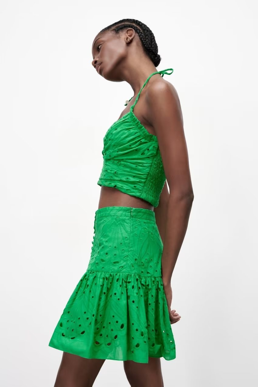 Clothing Embroidered Laminated Decoration Green Skirt