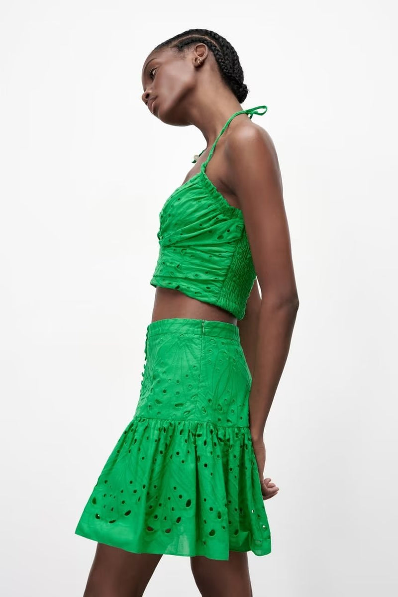 Clothing Embroidered Laminated Decoration Green Skirt