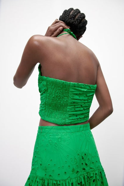Clothing Embroidered Laminated Decoration Green Skirt