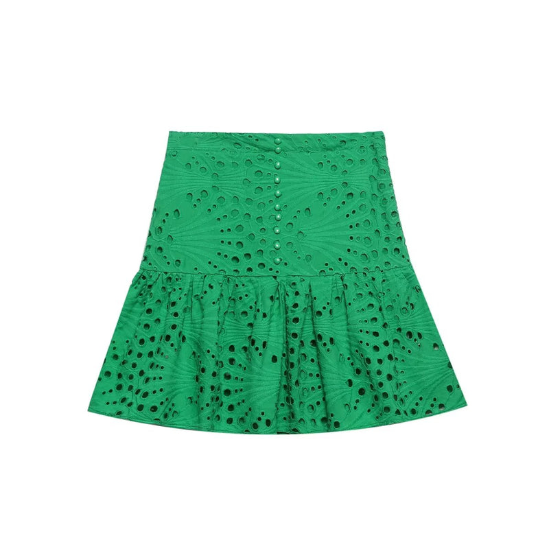 Clothing Embroidered Laminated Decoration Green Skirt