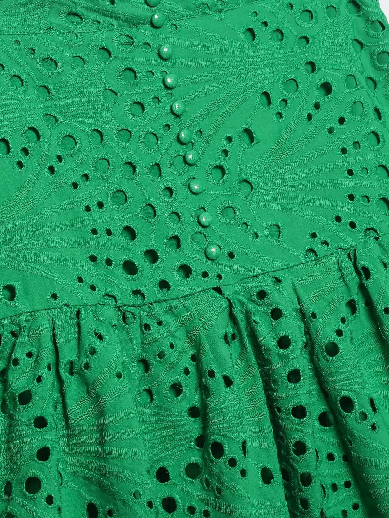 Clothing Embroidered Laminated Decoration Green Skirt