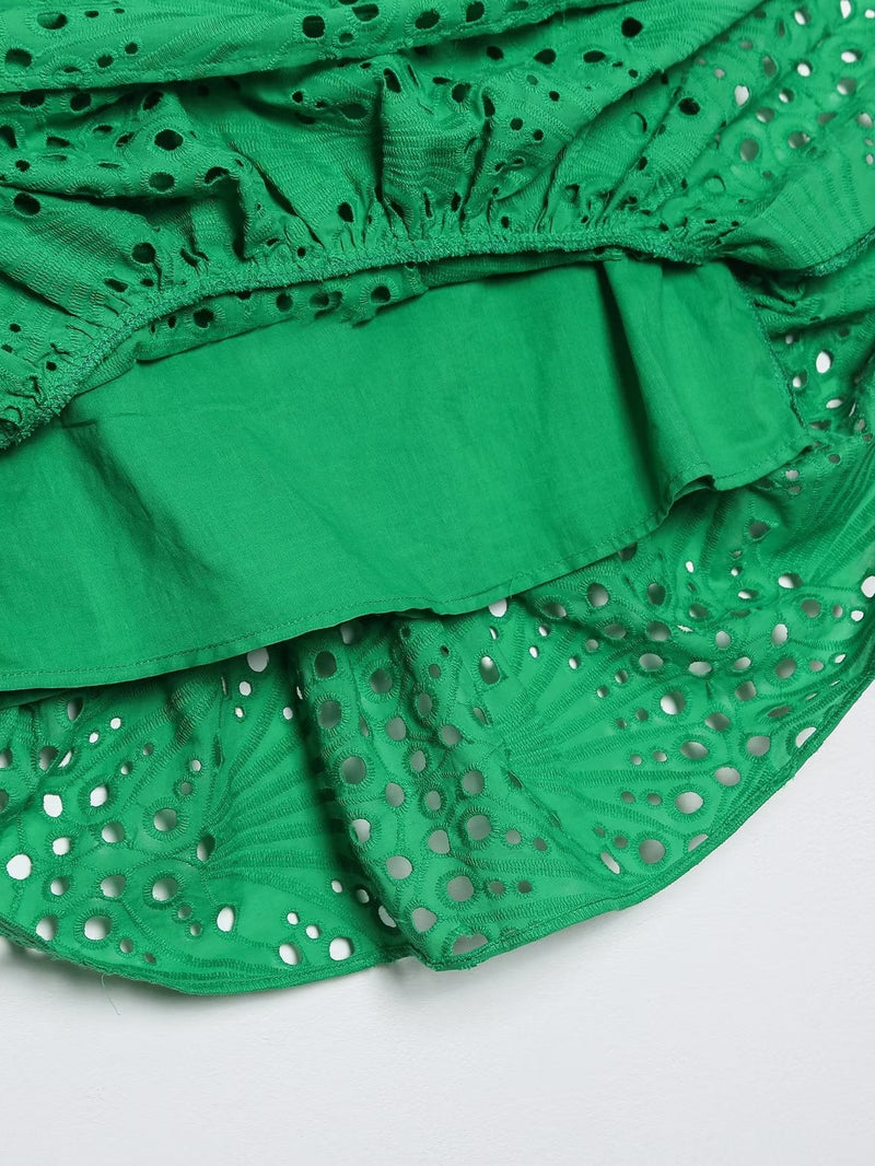 Clothing Embroidered Laminated Decoration Green Skirt