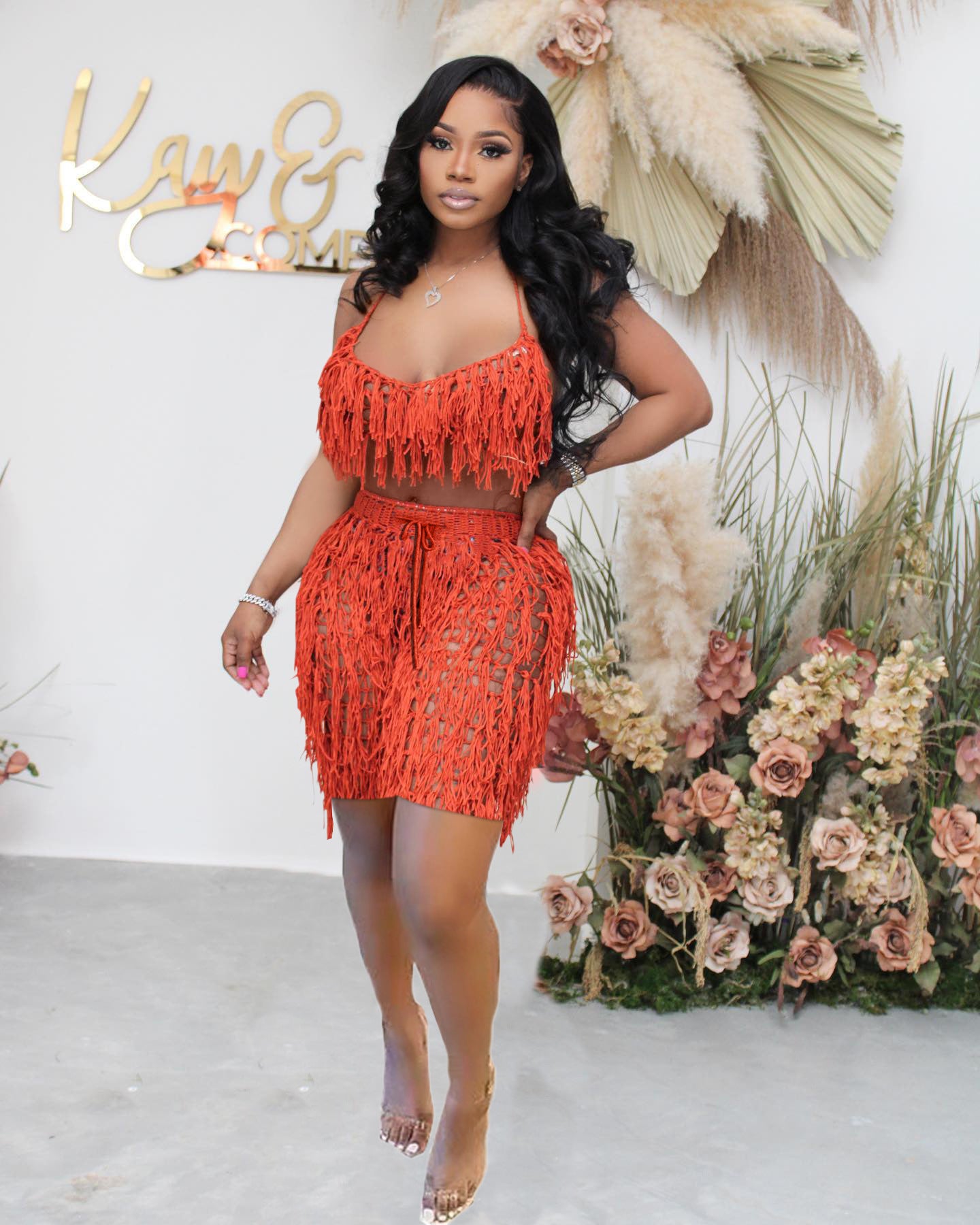 See Through Knitted Hand Crochet Tassel Beach Shorts Suit