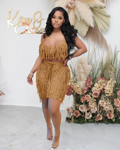 See Through Knitted Hand Crochet Tassel Beach Shorts Suit