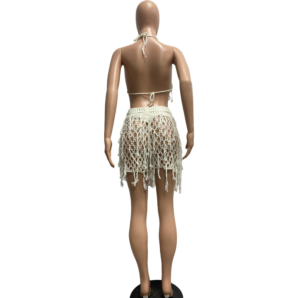 See Through Knitted Hand Crochet Tassel Beach Shorts Suit