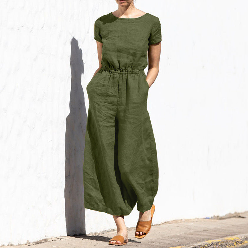 Summer Color High Waist Sleeveless Slimming Trousers Loose Jumpsuit