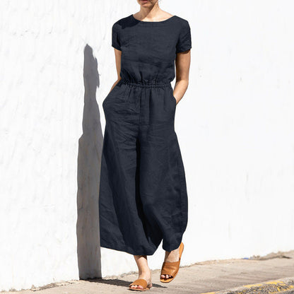 Summer Color High Waist Sleeveless Slimming Trousers Loose Jumpsuit