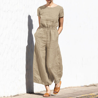 Summer Color High Waist Sleeveless Slimming Trousers Loose Jumpsuit