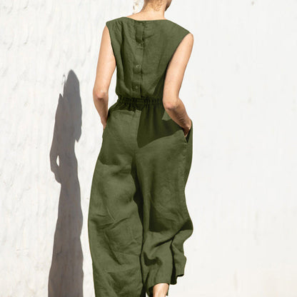 Summer Color High Waist Sleeveless Slimming Trousers Loose Jumpsuit