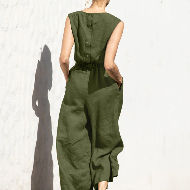 Summer Color High Waist Sleeveless Slimming Trousers Loose Jumpsuit