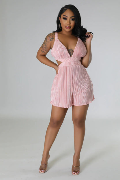 Clothing Summer Sleeveless V Neck Folding Suspender Jumpsuit