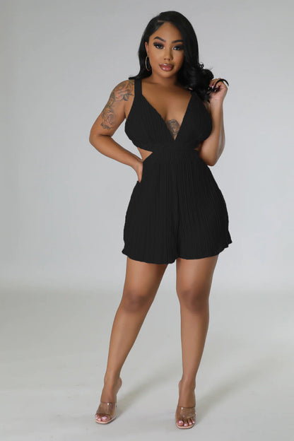 Clothing Summer Sleeveless V Neck Folding Suspender Jumpsuit