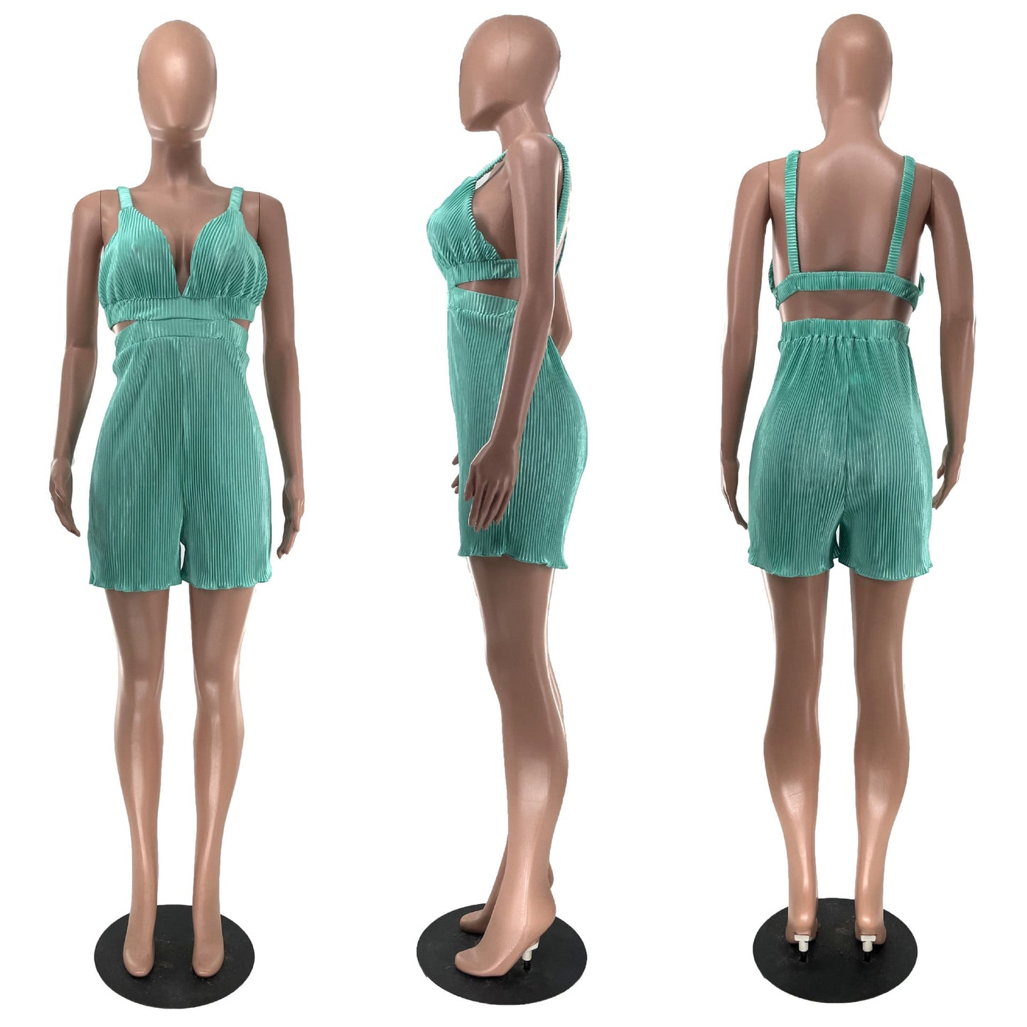 Clothing Summer Sleeveless V Neck Folding Suspender Jumpsuit