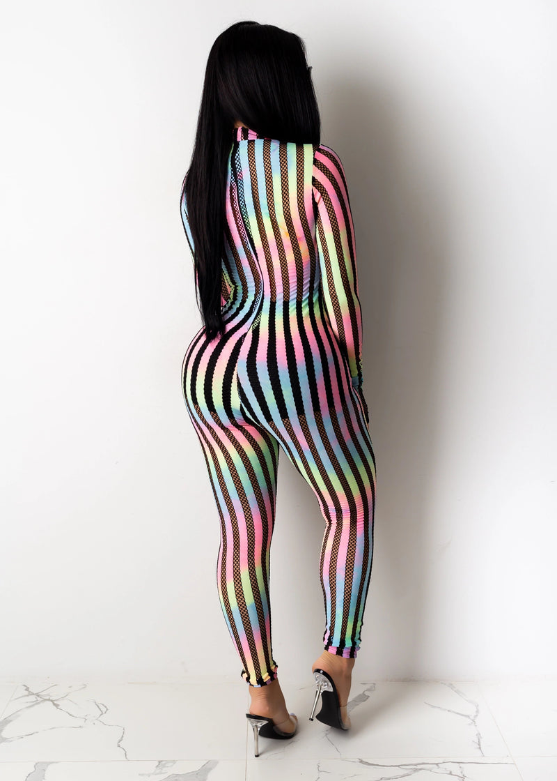 Striped Pants South Africa Rainbow Mesh Stitching Stretch Jumpsuit Leggings