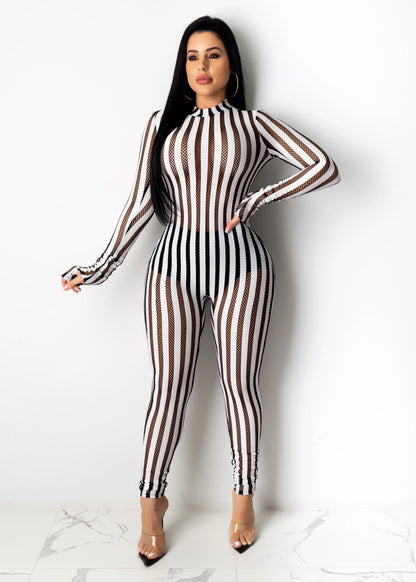 Striped Pants South Africa Rainbow Mesh Stitching Stretch Jumpsuit Leggings