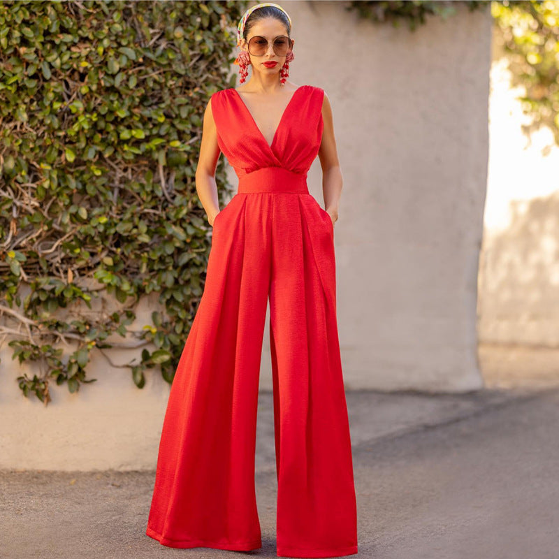 Clothing Summer Slim High Waist Color Jumpsuit