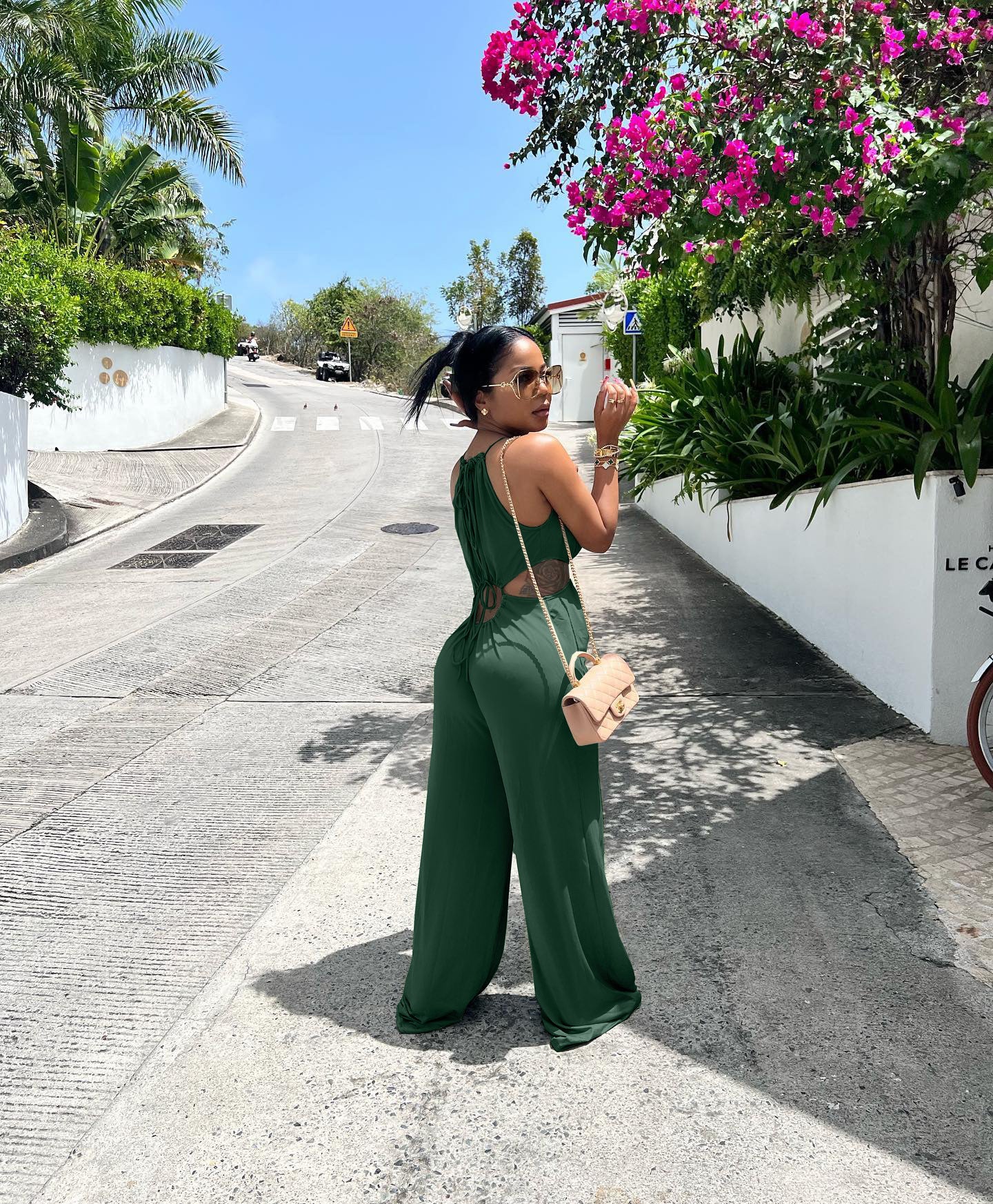 Irregular Asymmetric Lace Up Wrapped Chest Loose Wide Leg Jumpsuit