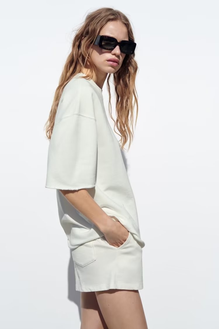 Summer Stretch High Waist Shorts Loose Cotton Short Sleeve T Shirt