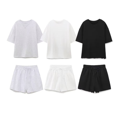 Summer Stretch High Waist Shorts Loose Cotton Short Sleeve T Shirt