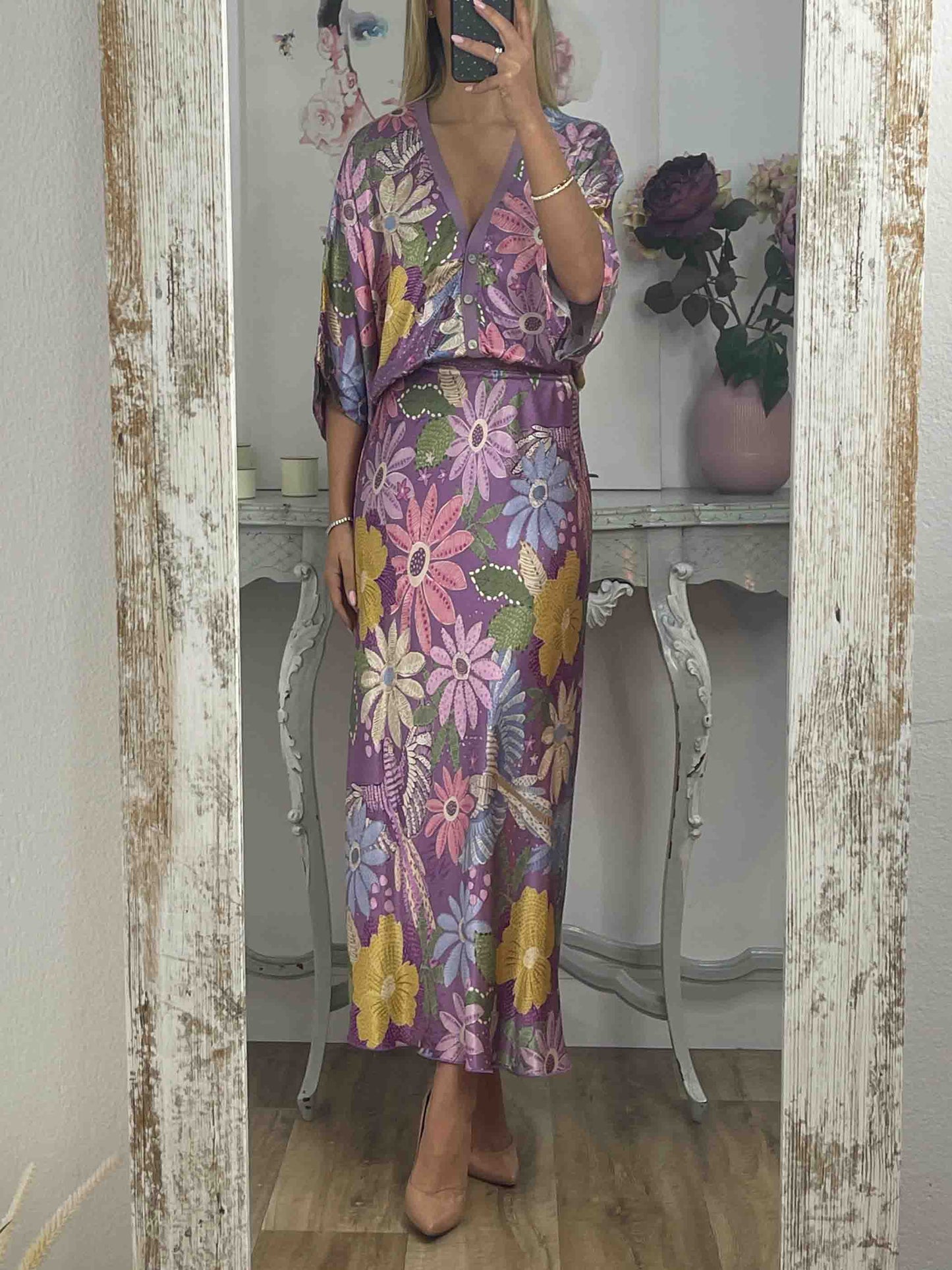 Exquisite Satin Print Fishtail Skirt