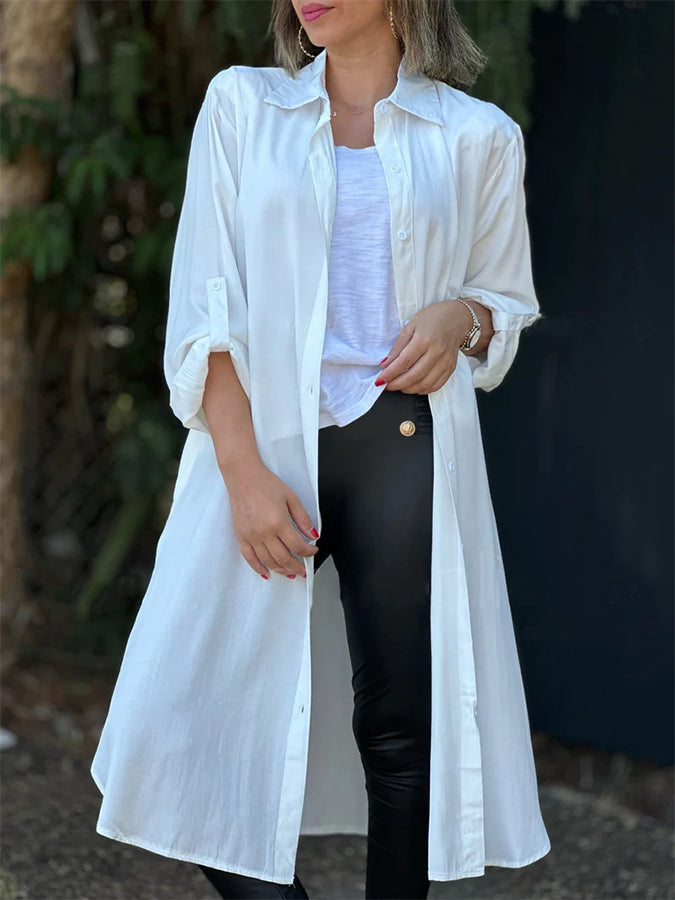 Long Sleeves Buttoned Long Shirt Coats