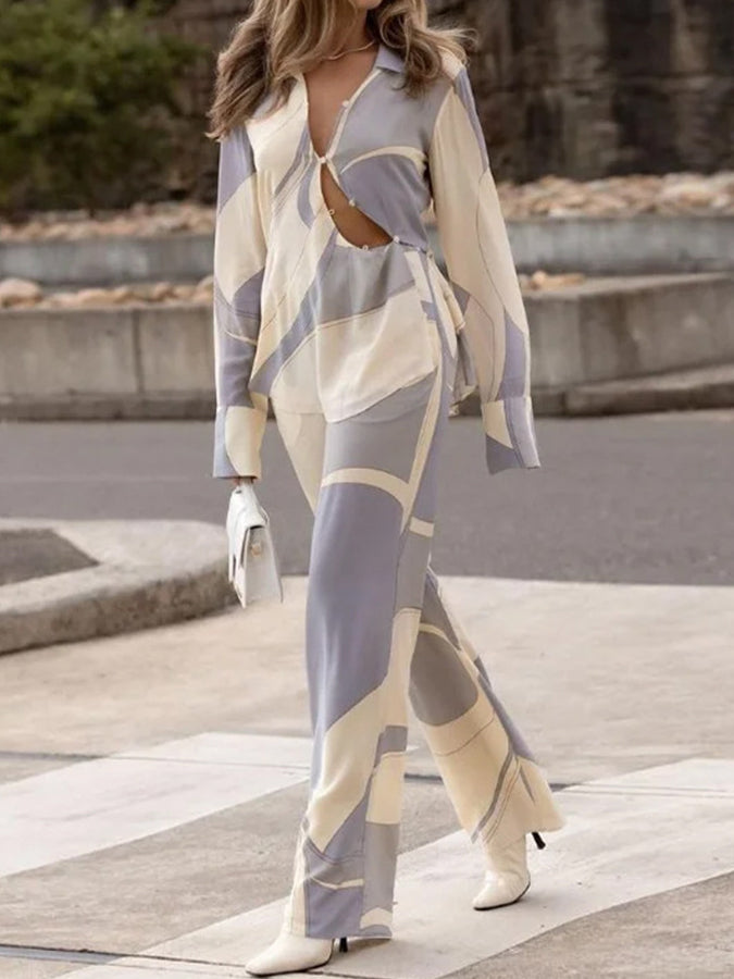 Printed Long Sleeves Shirt and Pants Sets