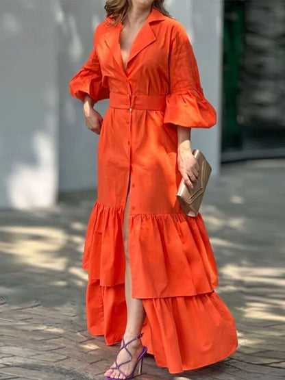 Puff Sleeves Shirt Maxi Dress