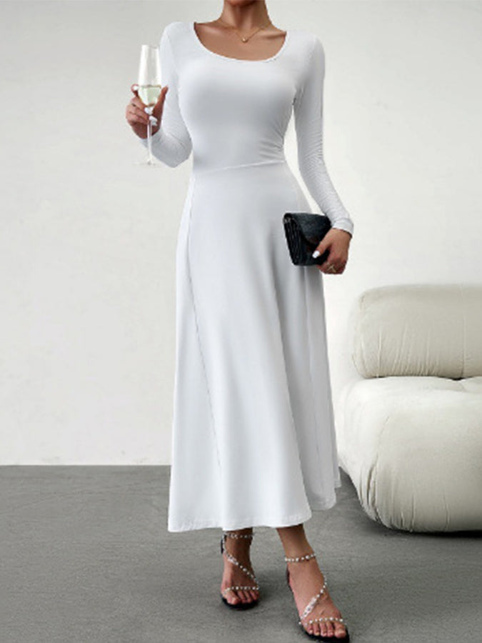 Long Sleeves Round Neck Maxi Dress