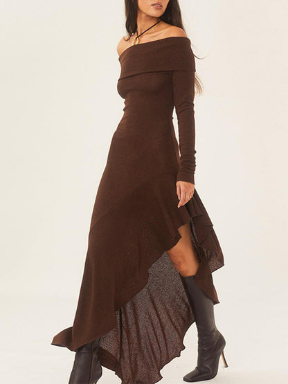 Long Sleeves Off Shoulder Ruffle Maxi Dress