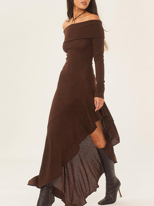 Long Sleeves Off Shoulder Ruffle Maxi Dress