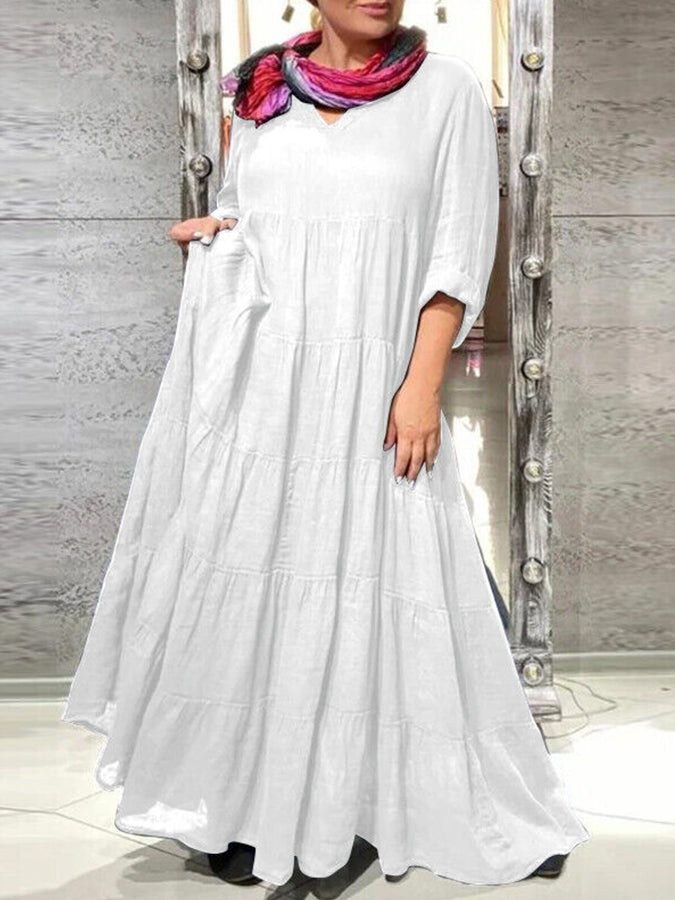 Long Sleeves V Neck Maxi Dress