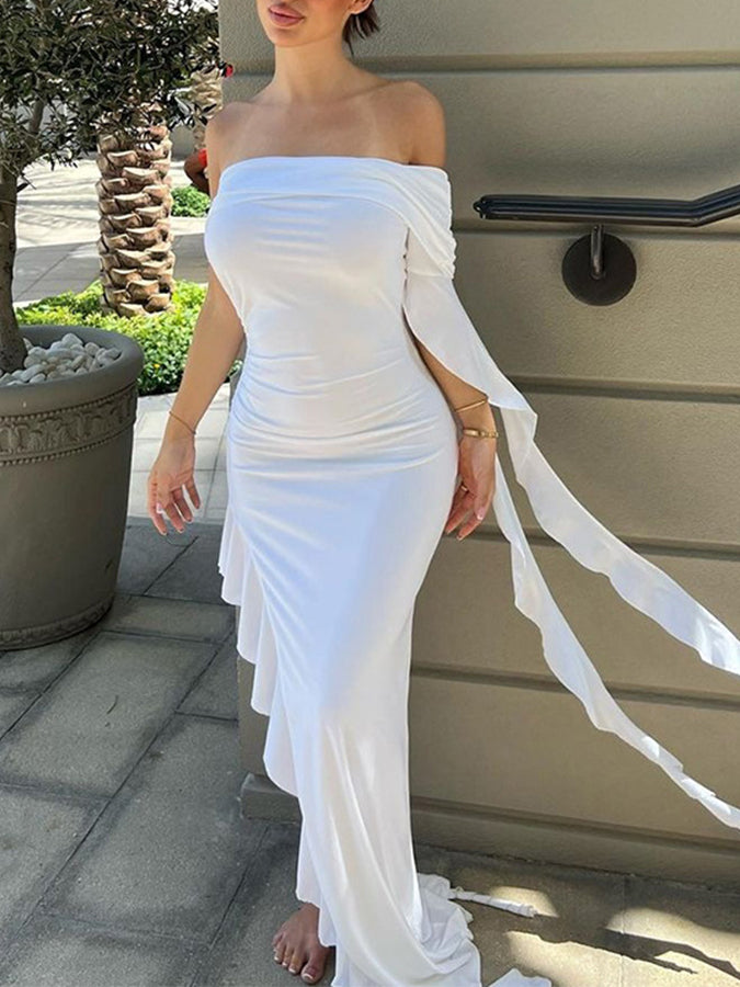 Off Shoulder Ruffle Maxi Dress