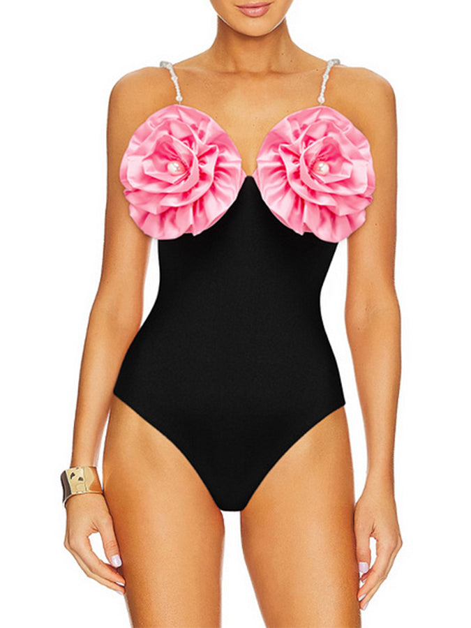 3d Pink Pearl Flower Swimsuit and Skirt
