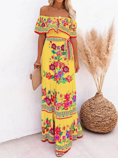 Off Shoulder Printed Maxi Dress