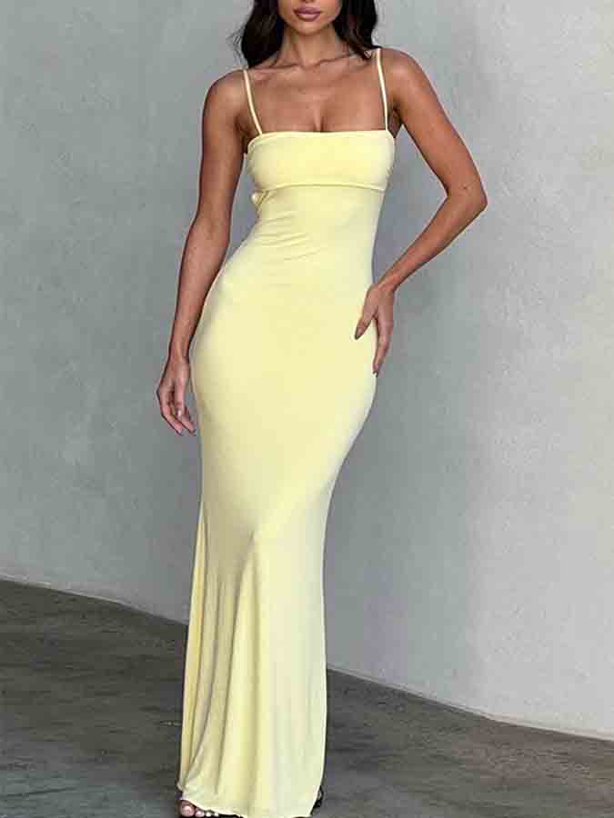 Yellow Backless Slim Maxi Dress