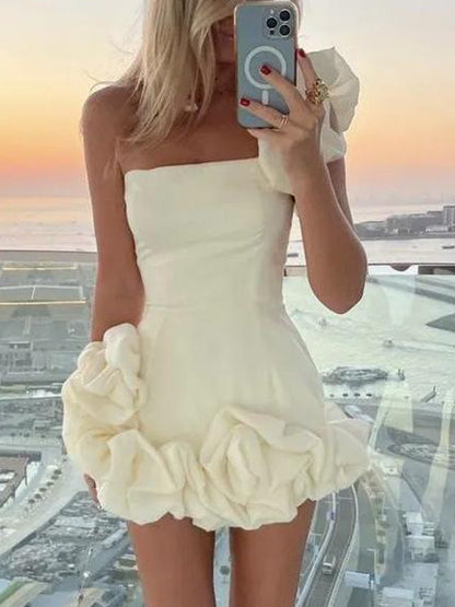 Strapless Bodycon Mini Dress With Ruffles