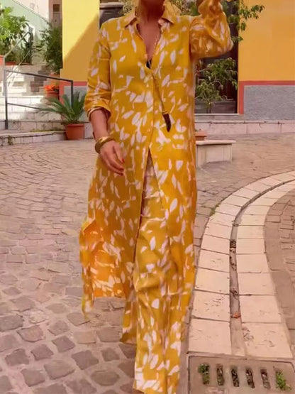 Long Sleeves Printed Blouses and Pants Sets
