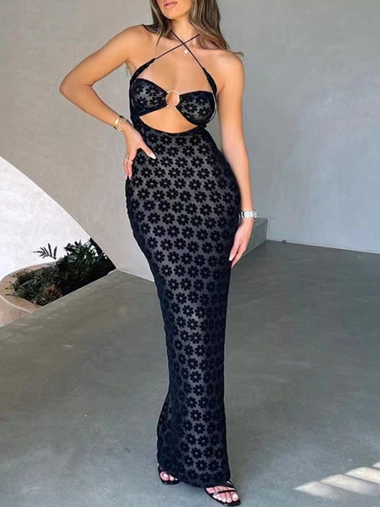 Halter See-through Cut-out Maxi Dress